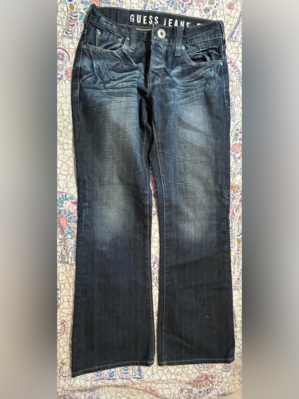 Guess Dark Blue Flare Jeans with Faded Detailing